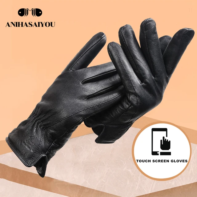 Мужские зимние перчатки из оленьей кожи,мягкие мужские перчатки,черные перчатки из натуральной кожи 4