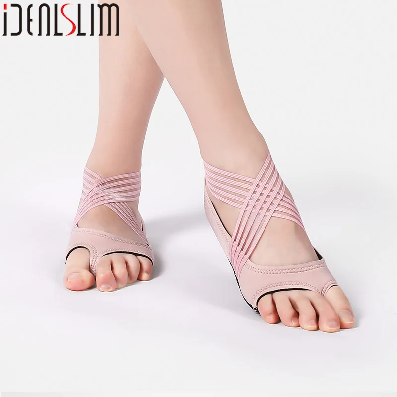 

IDEALSLIM Five Finger Socks Women Pilates Socks Cross Straps Indoor Slip Resistant Socks