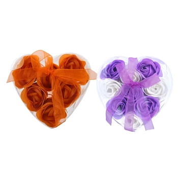 

6 Pcs Rose Flower Soap Petals Orange With Heart Shape Box & 9Pcs Scented Rose Flower Petal Bath Body(Purple+White)