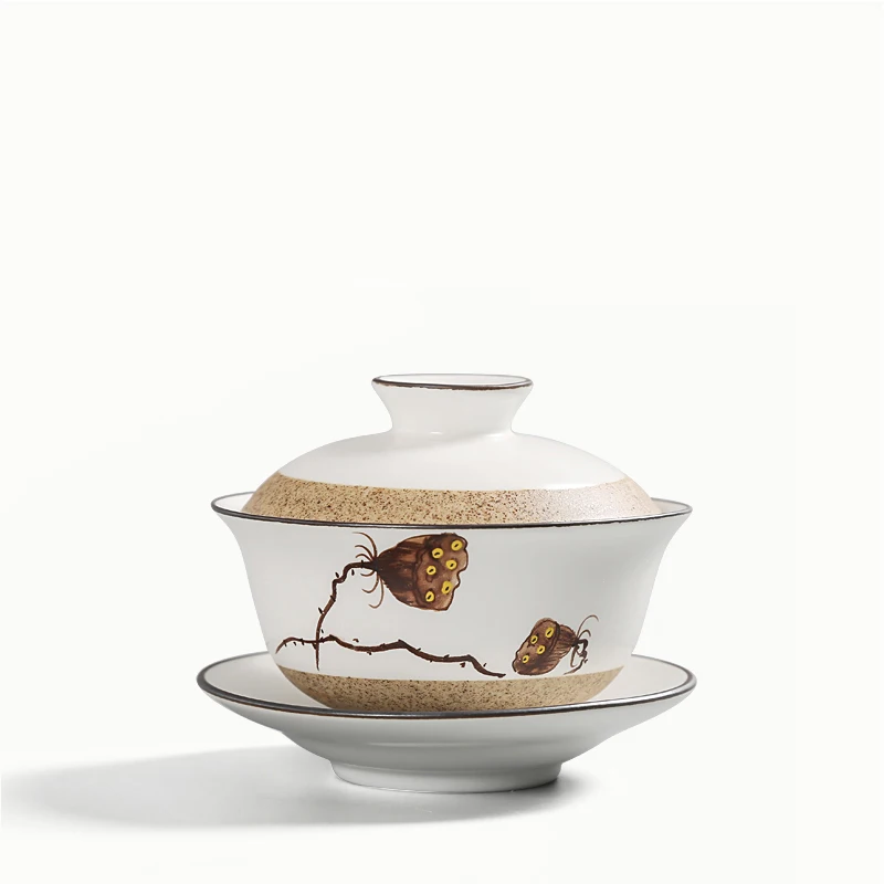 

LUWU ceramic gaiwan handpainted teacup lotus chinese kung fu tea sets drinkware 120ml