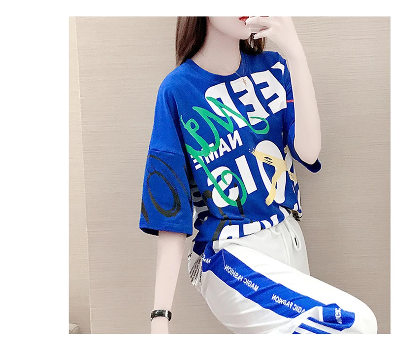 Russia Hot Summer New Kpop Casual 2 Piece Set Women T-shirt Top + Harlan Pants Fashion Trend Tracksuit Women Two Piece Outfits tie dye tracksuit set