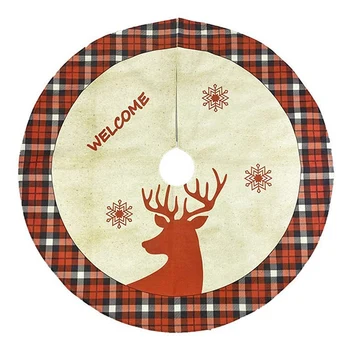 

Christmas Tree Skirt, 46in Foldable Round Elk Pattern Plaid Design Xmas Tree Carpet Floor Apron Cover Christmas Ornament