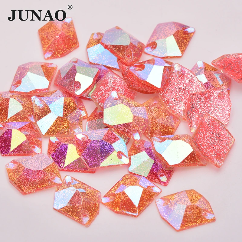 JUNAO 16x20 мм пришитые розовые кристаллы AB из смолы блестящие стразы с плоской задней