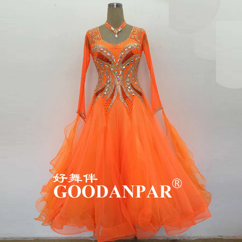 

Women swing tango waltz Smooth competition dress ballroom dance dress Waltz Tango Quickstep Dance Dress COSTUME-MADEOrange color
