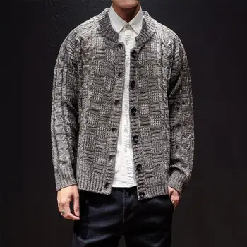 

Men's Fashion Solid Color Cardigan Sweater Coat Loose Sweater Japanese Style Collar Korean Casual Sweater Men's Clothing