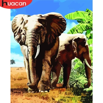 

HUACAN Oil Painting By Number Animal Hand Painted Acrylic On Canvas Picture Elephant Home Decoration Wall Art Gift