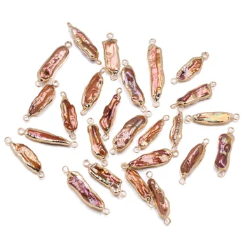 

3pcs Natural Freshwater Pearl Connector Pendant Rectangle Orange Pearl Double Hole for Jewelry Making DIY Necklace Accessories