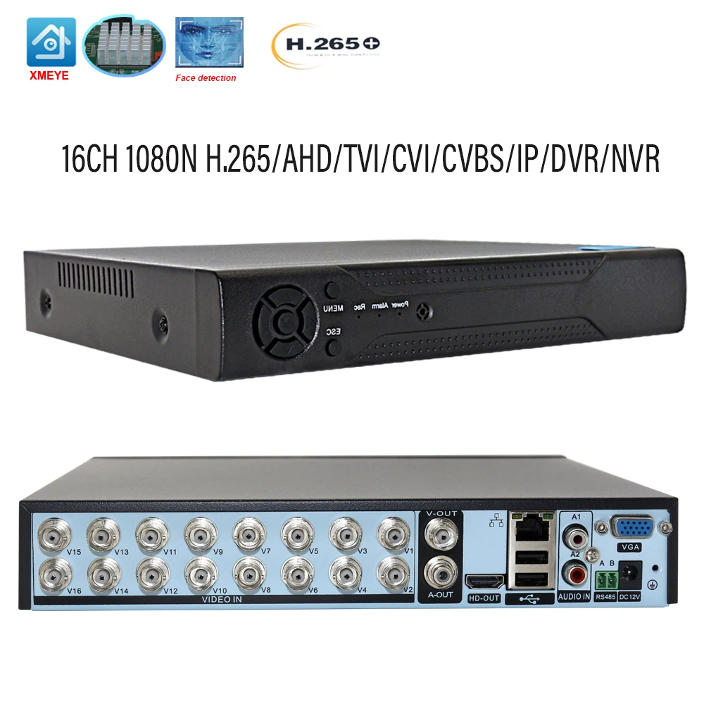 AHD DVR Xmeye16CH 1080N Гибридный H.265 видеорегистратор для обнаружения лица P2P NVR