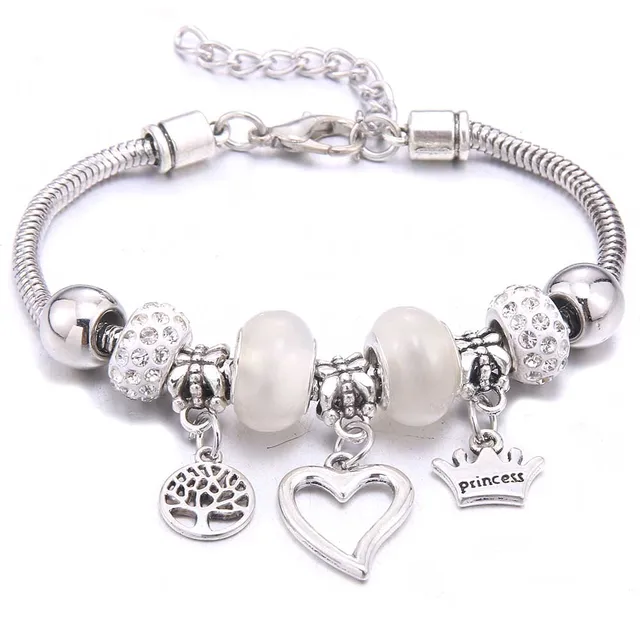 Antique Crown key lock Shape 6-colors crystal Charm Bracelets for Women Glass Beads Brand Bracelet & Bangle DIY Jewelry Gifts 41