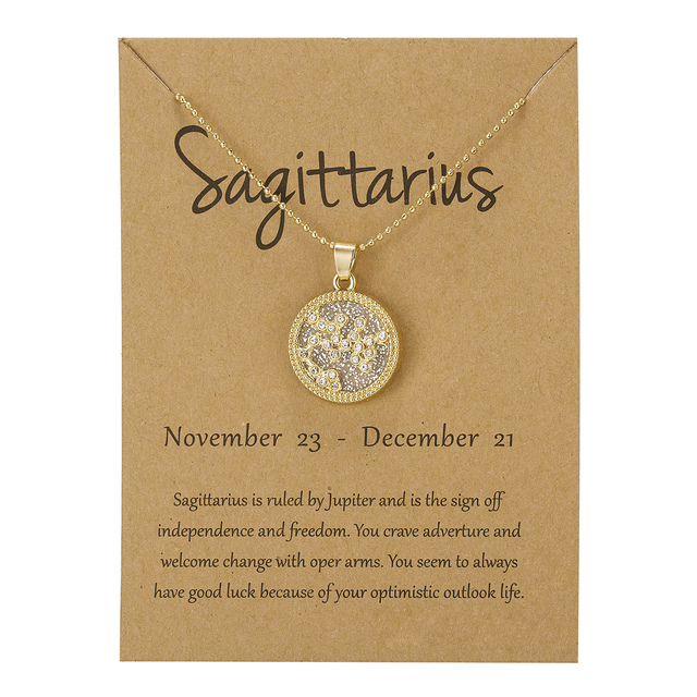 Zodiac Constellations Necklace Geometric Round Pendant Gold Silver Color Chain Necklace Unisex Friendship Jewelry Lover Gifts