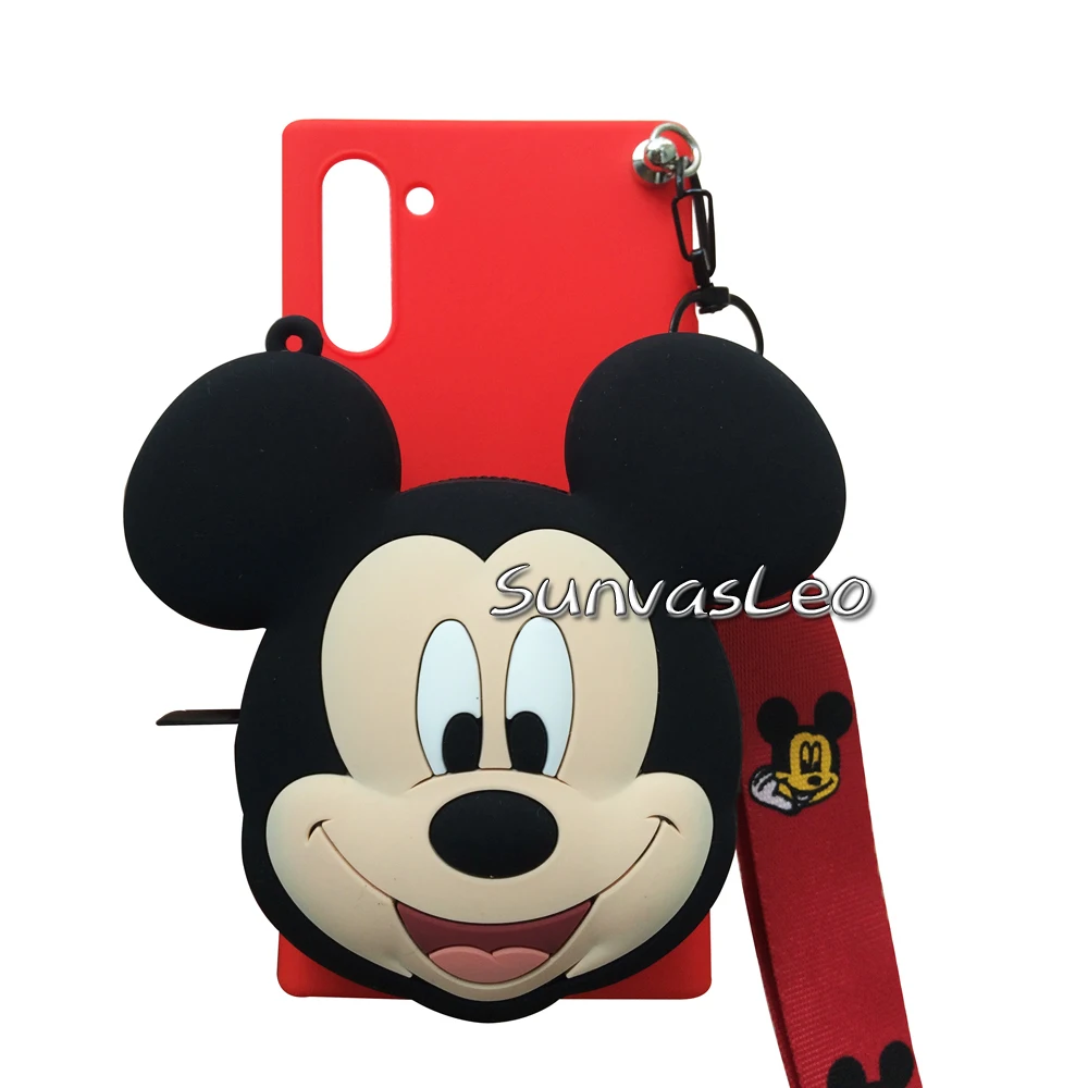 Red Mickey Mouse 3D кошелек для samsung Galaxy Note 10/Note 10 Plus, мягкий силиконовый чехол с изображением животных из мультфильма, чехол-кошелек, чехол для телефона с цепочкой и кабелем - Цвет: Red Mickey Mouse