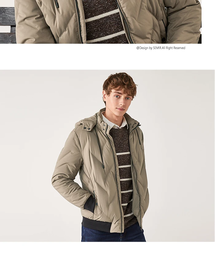 SEMIR пуховик мужской зимняя новая ветрозащитная куртка с капюшоном куртка со стоячим воротником Теплая стеганая Толстая серая куртка на утином пуху