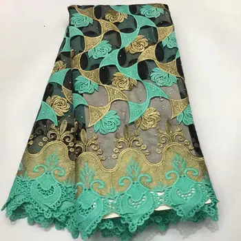 

High-end green stone lace fabric, Nigerian lace fabric, wedding in 2019, tulle lace fabric