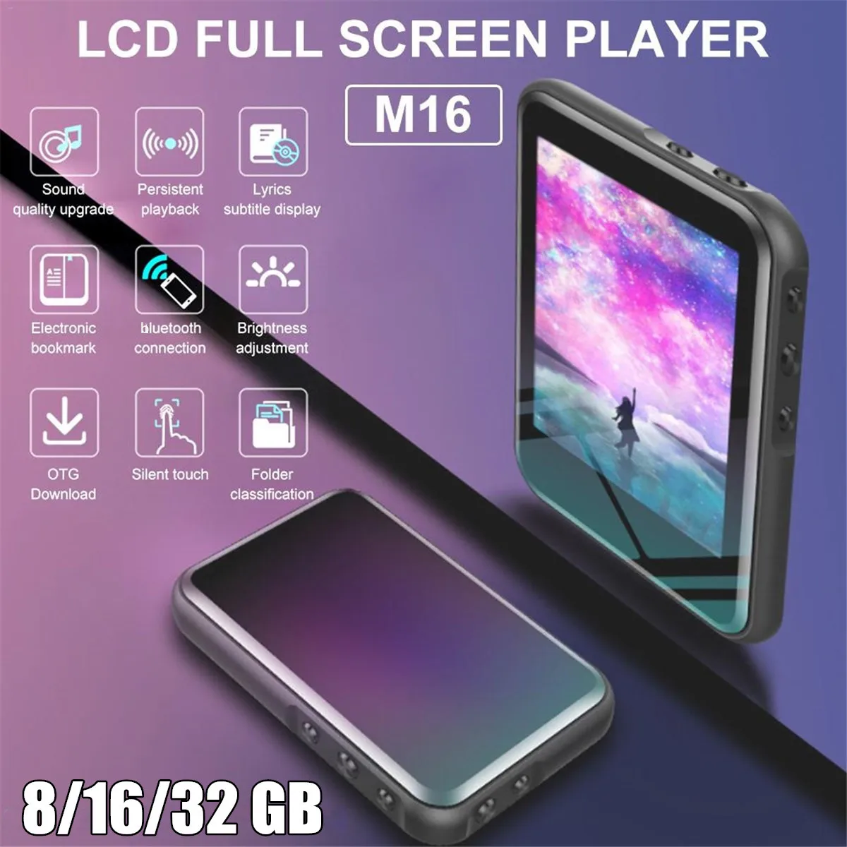

8/16/32GB M16 MP4 Player 2.4 Inch LCD Full Touch Screen bluetooth 4.0 Music Player Stereo Mini Portable Slim MP3 MP4 Player