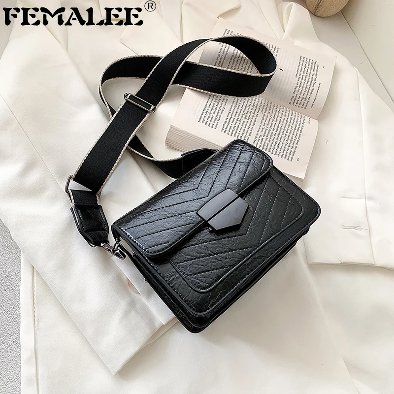 

Fashion PU Leather Women Bags Desinger High Quality Small Flap Woman Shoulder Bag Wide Shoulder Strap Crossbody Messenger Bags