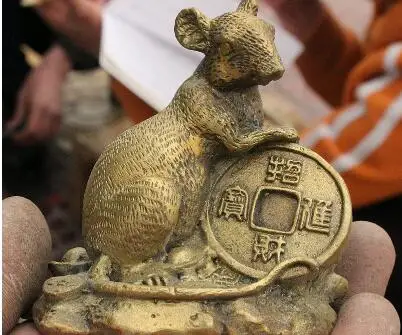 Folk China Fengshui Bronze Money Rich Yuanbao Zodiac Mouse Animal Lucky Statue | Дом и сад