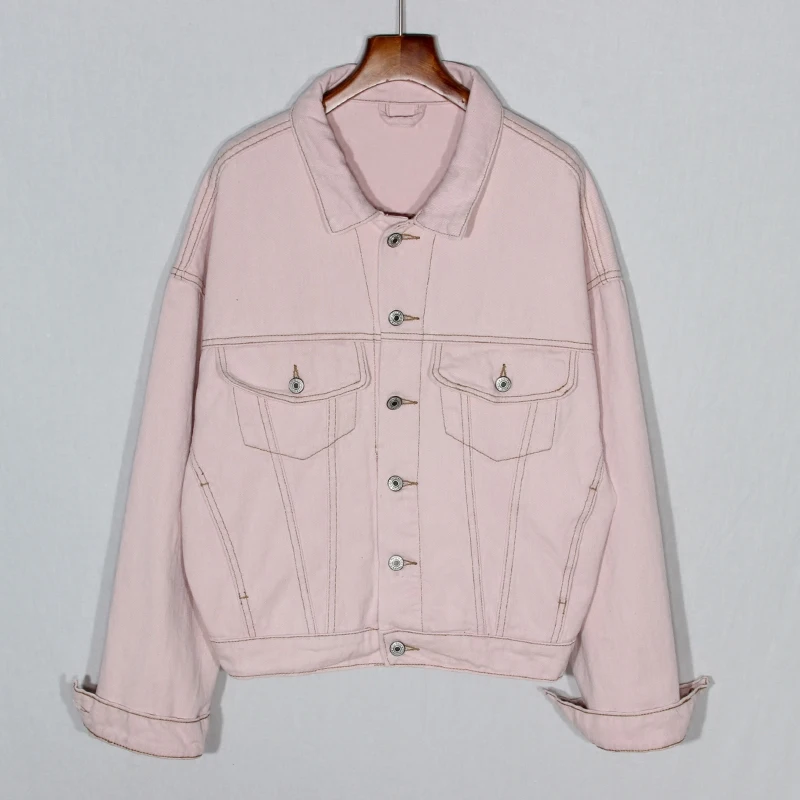 

2020 Autumn Fashion Loose Pink Denim Jacket Coat Women Student Outerwear Batwing sleeve Short Jeans Jacket Female Chaqueta Mujer