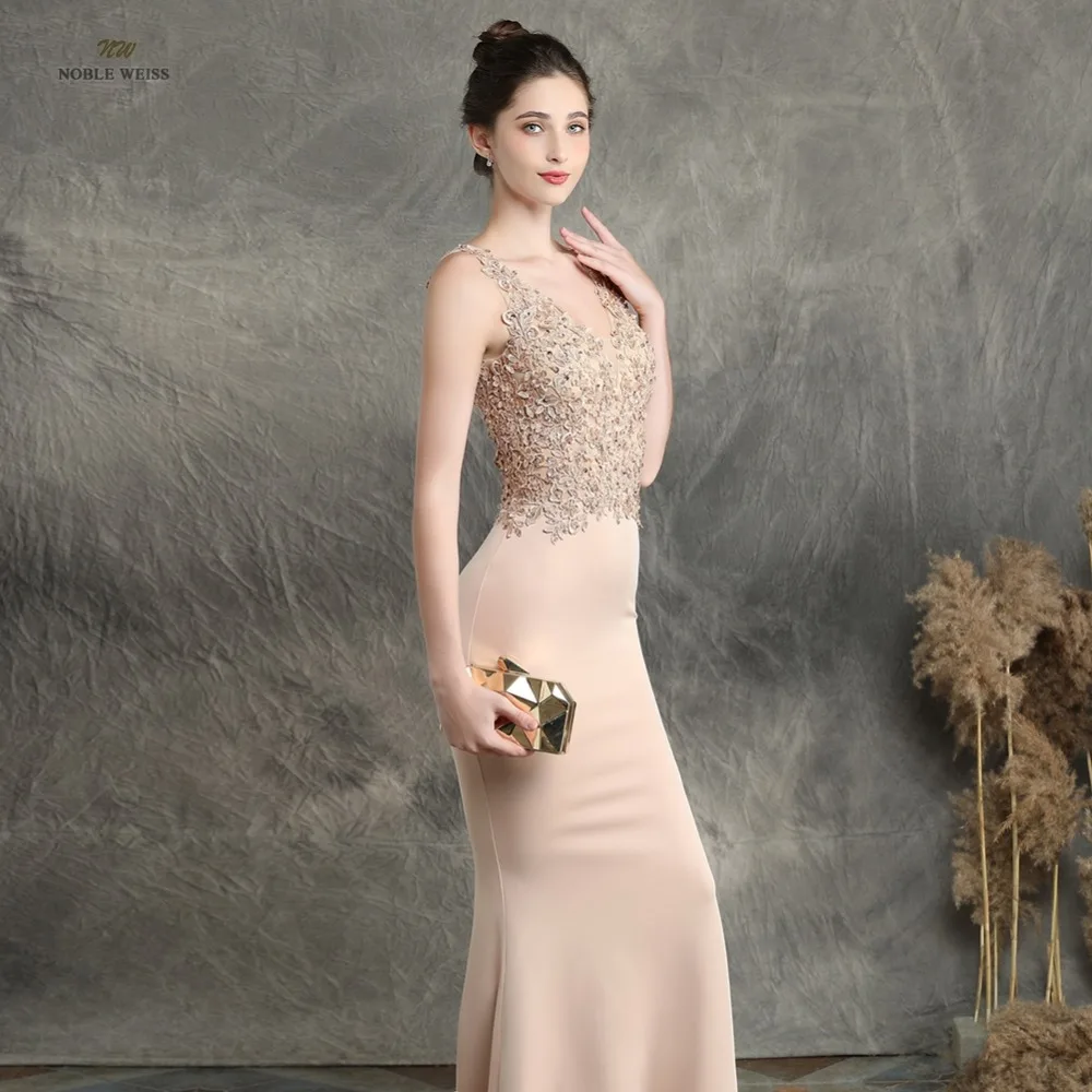 prom dresses 2019 black mermaid elastic party dress sexy vestidos de gala v-neck appliques beading prom gown