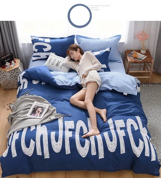

Nordic Fashion Bedding Set Printed Striped Plaid Cotton Bedding 4/pcs Bed Linens AB Side Duvet Cover Flat Sheet Pillowcase
