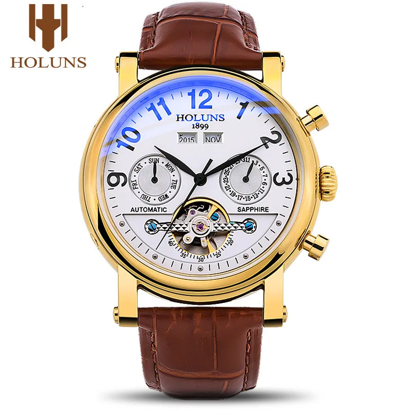 Relogio Masculino механические часы с золотым турбийоном мужские часы Топ бренд класса люкс кожаный ремешок бизнес мода водонепроницаемый - Цвет: FF001