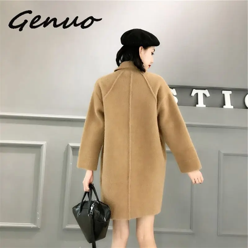 Женское шерстяное пальто Genuo, осень, новинка, кашемир, большой размер, тонкая куртка,, весна, Mediun, длинное, одноцветное, Женская кашемировая верхняя одежда