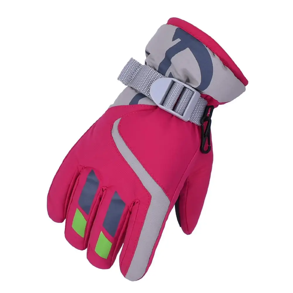 New Children's Ski Gloves Snowboard Gloves Snowmobile Winter Warm Gloves Windproof Waterproof Snow Mountain Climbing Gloves - Цвет: Hot Pink