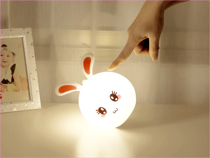USB 7 цветов кролик Ночной светильник светодиодный аккумулятор для Детей Силиконовый мультяшный детский сон детский Сказочный Декоративный Рождественский подарок