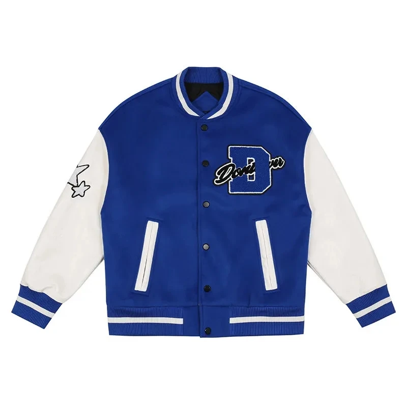 2021 Hip Hop College Jackets Mens Furry Stars letters Embroidery Color Block Harajuku Varsity Jacket Women Baseball Coats Unisex