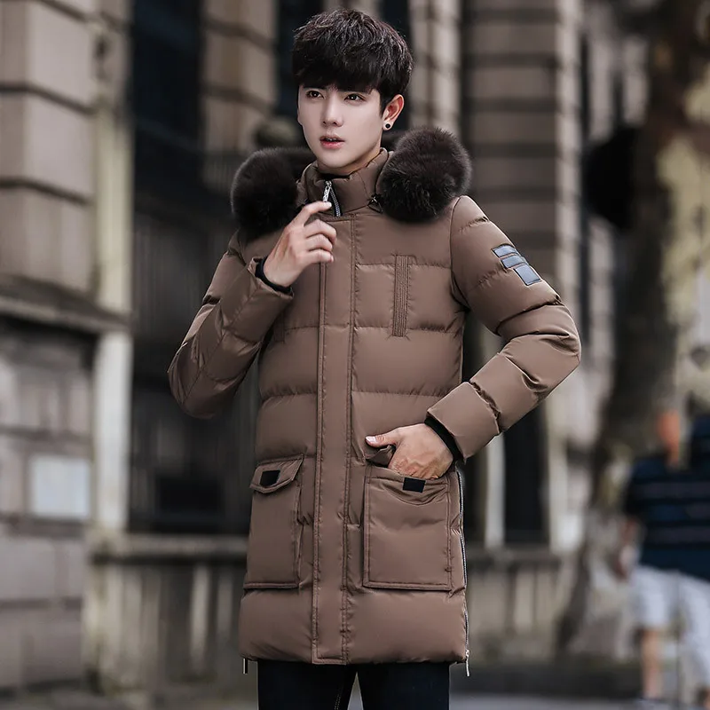 Winter Plus Velvet Thick Warm Hoodie Men's Mid-length Trench Coat Teenager-Style Coat Cotton-padded