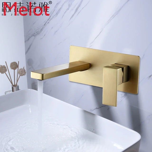 Grifo de Oro cepillado de lujo para bañera, grifería de agua caliente y  fría oculta para lavabo de pared, grifo dorado asequible - AliExpress