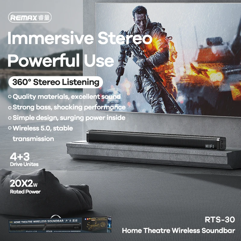 REMAX 20W Wireless Column Bluetooth-compatible Speaker TV Soundbar Stereo Sound Home Theater Sound Bar TF USB For TV PC - ANKUX Tech Co., Ltd