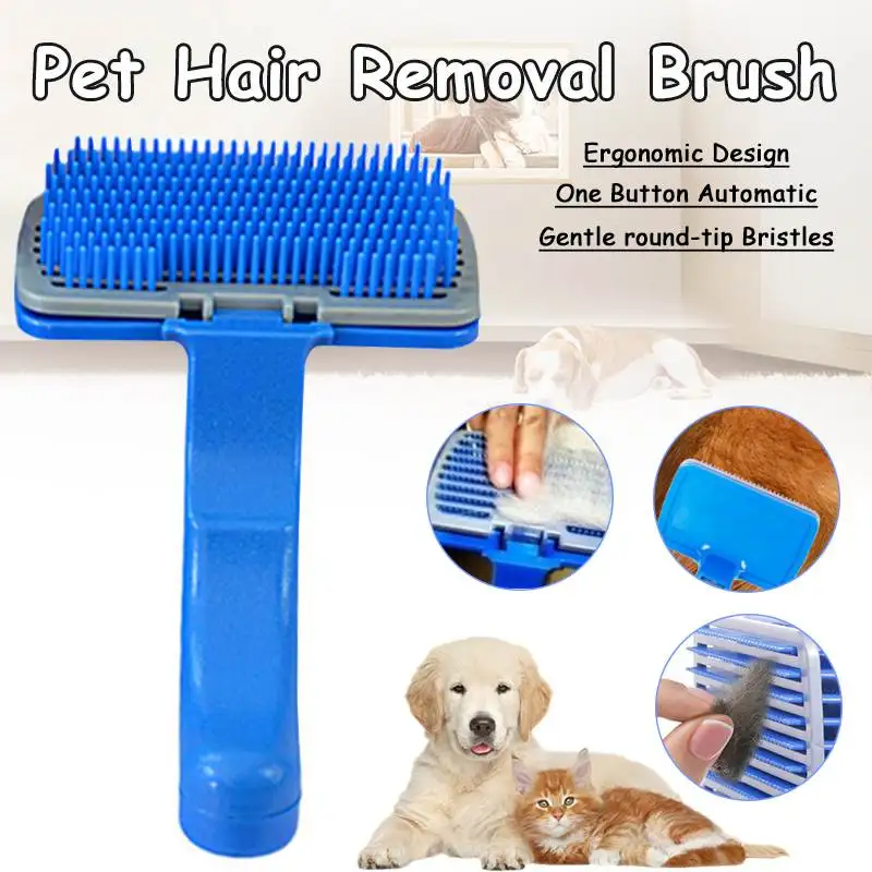 

One Button Automatic Pet Dog Cat Hair Removal Grooming Self Cleaning Slicker Brush Comb Shedding Tool Quick Cleaning Pets Combs