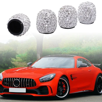 

4PC Car Charms Crystal Car Tire Valve Caps Diamond Shining Car Wheel Caps Vehicle Tire Decoration Valve Cap Car Accessories
