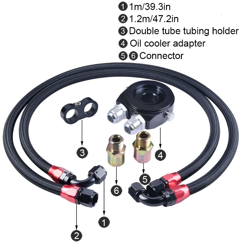19 Row 10AN Universal Engine Transmission Oil Cooler Kit+Oil Filter Adaptor+Nylon Stainless Steel Braided Oil Hose Fittings Kit
