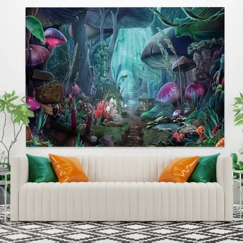 

Bohemian Home Decor Wall Tapestry Hanging Huge Mushroom House Fairyland Psychedelic Tapestry Room Decoration Wall Tapestry