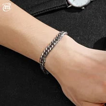 Полированная нержавеющая сталь Серебристые цепи браслет для мужчин кубинская связь с талисманы Будда Браслеты мужской браслет-цепь