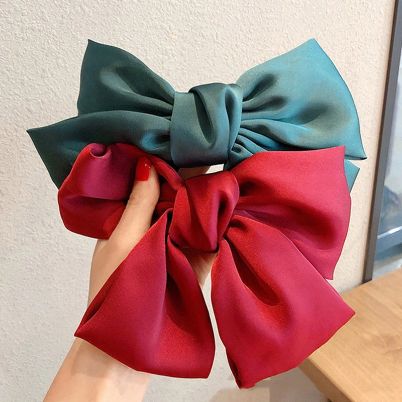 New Oversized Bow Knot Hairgrips Satin Barrette Girl Hair Clip Ponytail Women Elegant Headwear Hairpins Hair Red Black Accessory hair clips for thick hair