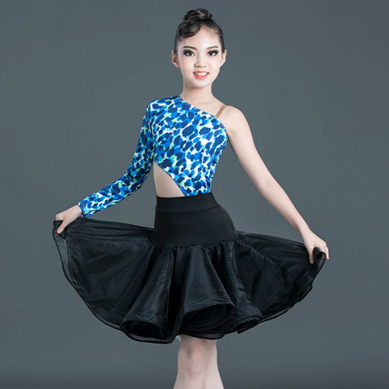 Girls Latin Dance Dress Blue Leopard Print Competition Dresses Rumba Cha Samba Salsa Dancing Performance Clothing DN5224 | Тематическая