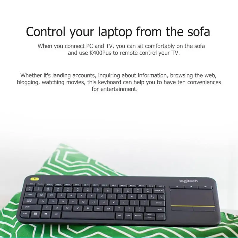 Беспроводная сенсорная клавиатура logitech K400 Plus с сенсорной панелью, сенсорная панель для ноутбука Uniflying Tech, для ПК, ноутбука, Android Smart tv, HTPC