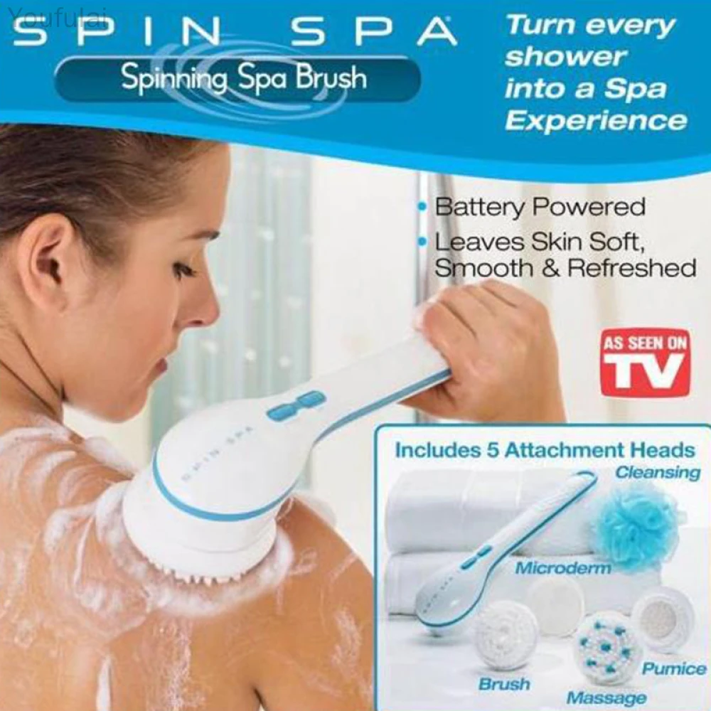 Электрическая щетка для душа 5 в 1 Spin Spa многофункциональная длинная ручка для ванны скруббер водонепроницаемый электрический массажный инструмент для здоровья