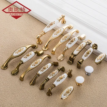 

AOBT Antique Ceramic Cabinet Handles Wardrobe Classical Handles Cabinet Drawer Pull Knobs Minimalist Single Hole Hardware 733