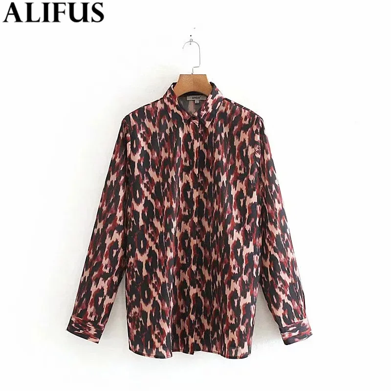 

Fashion Za Women Shirt 2019 Vintage Leopard Print Turn-Down Collar Shirts Blouses Streetwear Ladies Long Sleeve Blusas Tops