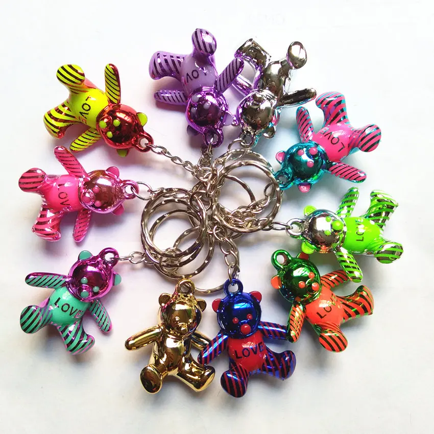 

New 3D Bear Design Key Chain Silver Gold Katon Bear Key Ring Mini Pendant Bag Charming Car Holder Personality Gifts