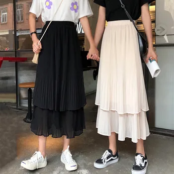 

Long Skirt Womens Skirts Clothing 2020 Spring Summer High Waist Elastic Harajuku Vintage Streetwear Ruffle asymmetrical Chiffon