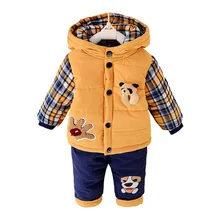 Комплекты зимней одежды для малышей коллекция года, утепленная бархатная одежда для мальчиков и девочек, сохраняющая тепло комплекты одежды с капюшоном и героями мультфильмов из 2 предметов для детей возрастом от 1 года до 3 лет