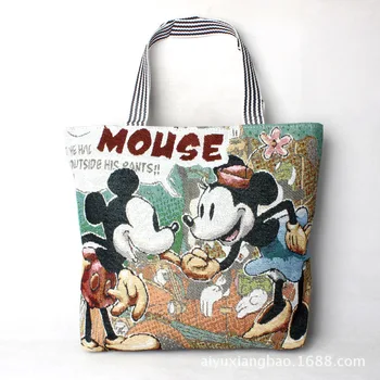 

Disney Mickey Mouse Cartoon Large Capacity Shopper Canvas Shoulder bag Tote lady handbag women shopping Leisure bag