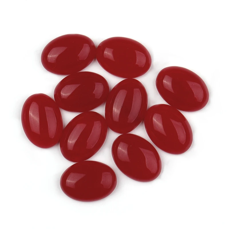 10pcs Natural Stone 10x14/13x18/18x25mm Oval Flatback Red Jade Cabochon Spacers For DIY Jewelry Making Earrings Accessories