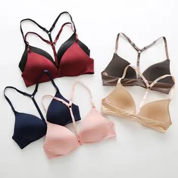 

Spring Summer Seamless Sexy Front Button Bra Push Up Y-Line Straps Underwear Female Wireless Small Chest Bralette