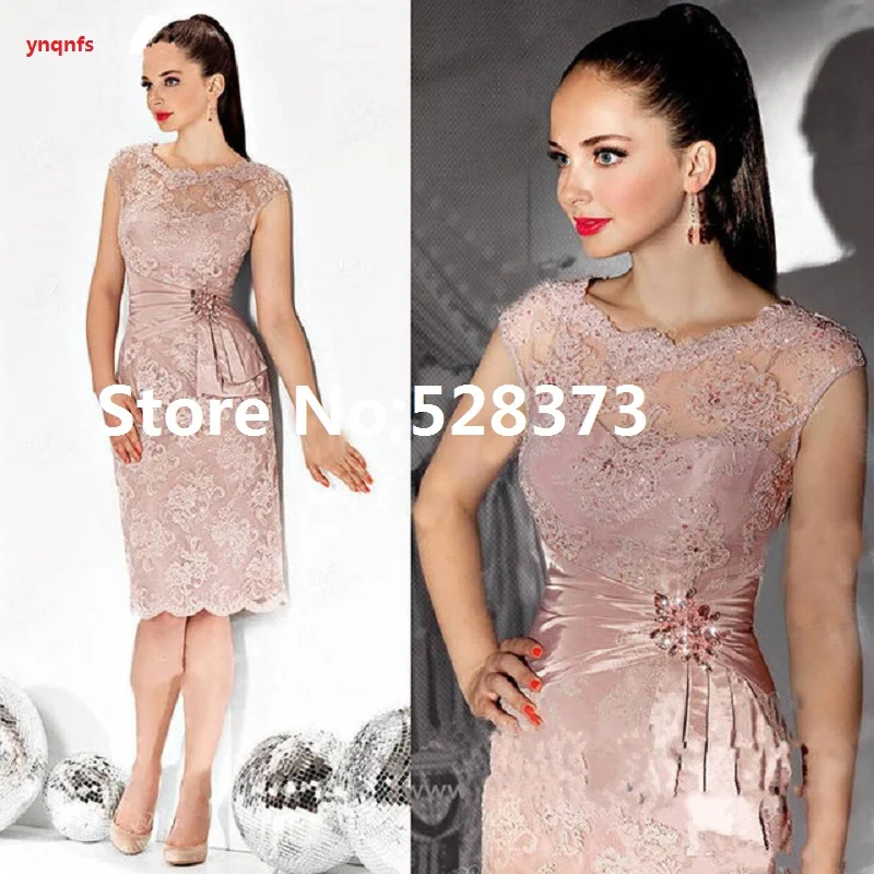 Pink-2019-Mother-Of-The-Bride-Dresses-Sheath-Cap-Sleeves-Lace-Crystals-Short-Wedding-Party-Dress