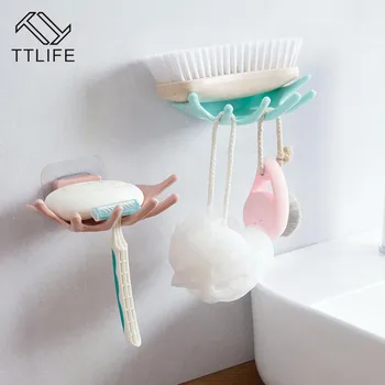 

TTLIFE Travel Soap Dishes Drain Sponge Holder Bathroom Tools Organizer Hooks Portable Plastic Soap Storage Rack Container Shelf